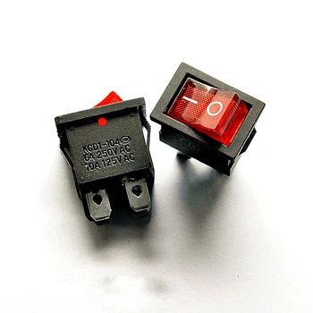 Поворотный выключатель KCD1-104, красный, 4 ножки с 2 стойлами, с подсветкой, выключатель питания 6A/250V, 10A /125V