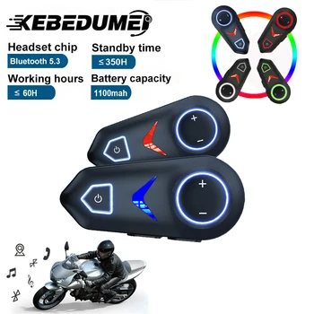 Мотоциклетный Bluetooth-шлем-гарнитура 5.3 Водонепроницаемые наушники с высокими басами, наушники с уменьшением шума, наушники с RGB подсветкой для катания на лыжах