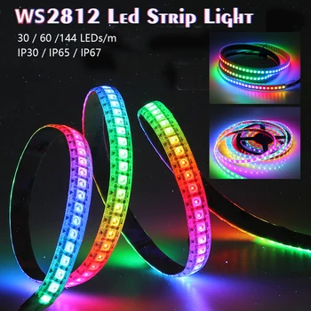WS2812B Интеллектуальная Адресуемая Пиксельная RGB Светодиодная лента WS2812 IC 30/60/144 пикселей/светодиодов/m IP30/IP65/IP67 DC5V Светодиодная лента DC5V
