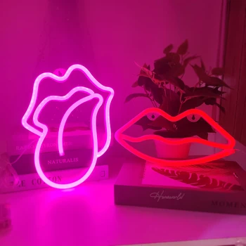 Рот Для Губ Неоновая Световая Вывеска LED Sexy Lips Моделирующая Лампа Украшение Стола Комнаты Магазина Настенный Подарок Для Вечеринки С питанием от USB и Батарейного Отсека