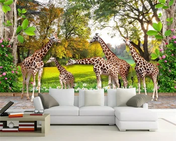 beibehang Пользовательские Современные 3D обои Животный мир Жираф Дом и лес Дети Стерео 3D фон обои домашний декор
