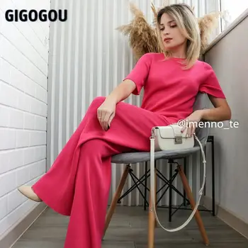 GIGOGOU, женская трикотажная футболка с коротким рукавом, спортивные костюмы 2023, Весна-лето, широкие брюки на завязках, костюмы, комплекты из 2 предметов