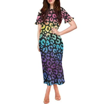 2023 Новое Длинное платье Модный дизайн Сексуальное Женское платье Макси с цветочным принтом Гавайи Полинезийский Племенной принт Одежда с коротким рукавом