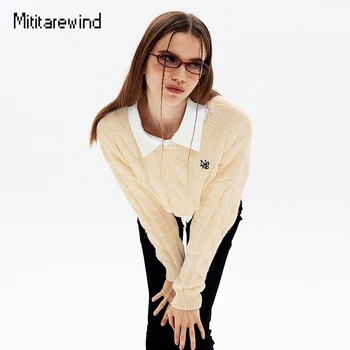 Короткий вязаный свитер в американском ретро-стиле, женский модный дизайн с отверстиями, хип-хоп Уличная одежда с длинными рукавами, пуловер в ленивом стиле, Женский