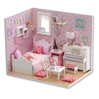 Деревянный миниатюрный кукольный домик своими руками розовая мебель для комнаты cuye Игрушечная Миниатюрная модель здания Модель мебели для детских игрушек