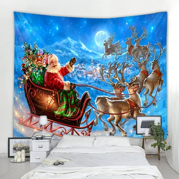 Украшение саней Санта-Клауса, Гобелен, украшение фона для Рождественской вечеринки, гобелен, Семейная Рождественская вечеринка, декор гостиной, спальни.