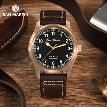 San Martin SN0034QD Ретро Наручные часы Пилота 37 мм 8215 Бронзовые Люминесцентные 100 м Водонепроницаемые Автоматические Простые Мужские Часы Военные Часы