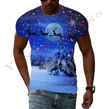 Рождественская уличная снежная сказка с 3D высококачественным принтом для мужчин и женщин, оригинальная футболка с круглым вырезом и коротким рукавом