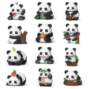 Животные-панды Модель зоопарка Микро Мини Строительные блоки Наборы алмазных кирпичей Строительные игрушки для взрослых Подарки детям