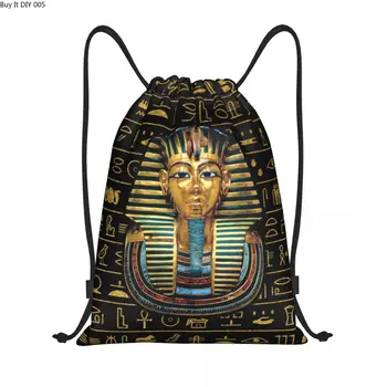 Древний Золотой Фараон Египетский Король Тут На Шнурке Рюкзак Спортивная Спортивная Сумка для Женщин Мужчин Египетский Иероглифический Рюкзак Для Покупок