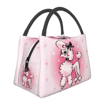 Шикарный Пудель на розовой изолированной сумке для ланча для кемпинга и путешествий, Мультяшная собака, Сменный термоохладитель, ланч-бокс для женщин