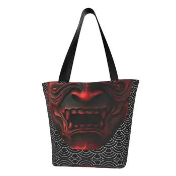 Модная хозяйственная сумка Samurai Warrior Oni, холщовая сумка-тоут, прочные сумки для покупок в доспехах демона из японского аниме
