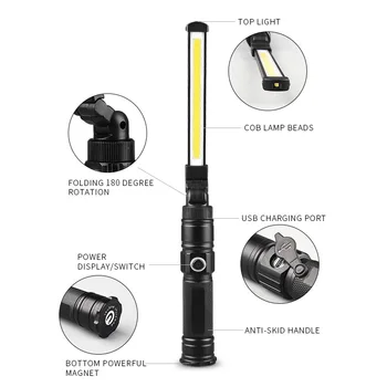 Cob фонарик USB-Зарядный Рабочий фонарь Автоматические Инспекционные лампы Многофункциональный Светодиодный Складной Рабочий фонарь с магнитом
