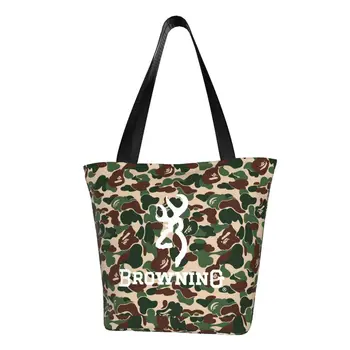 Модная сумка для покупок Browning с принтом, портативная холщовая сумка для покупок через плечо