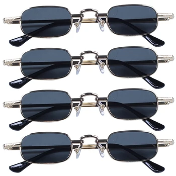 4X Ретро-панк-очки Прозрачные квадратные солнцезащитные очки Женские Ретро-солнцезащитные очки Мужские в металлической оправе-черный Серый и золотой