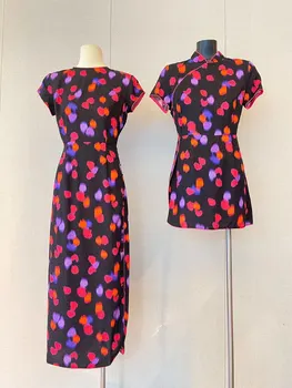 Нишевые розовые неоновые цветовые пятна новое короткое платье чонсам в китайском стиле в стиле ретро с длинным разрезом