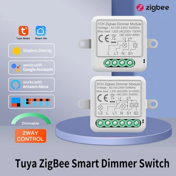 Модуль Tuya Zigbee Dimmer 1/2 Gang LED Smart Dimmers Switch Поддерживает двустороннее управление переключателем яркости Голосовой работы с Alexa Google