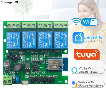 4-Канальное реле 220 В Tuya WiFi Модуль Выключателя света Приложение Smart life Беспроводной Пульт дистанционного управления Автоматический Переключатель Поддержка Alexa Google