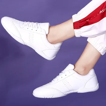 Женские спортивные кроссовки для занятий аэробикой для девочек и мальчиков, белые гимнастические туфли, детская танцевальная спортивная обувь для черлидинга