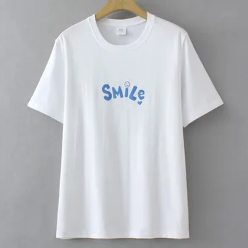 Женская базовая футболка большого размера 2023, летние хлопковые футболки с круглым вырезом и буквенным принтом, топы с короткими рукавами, одежда оверсайз-силуэта