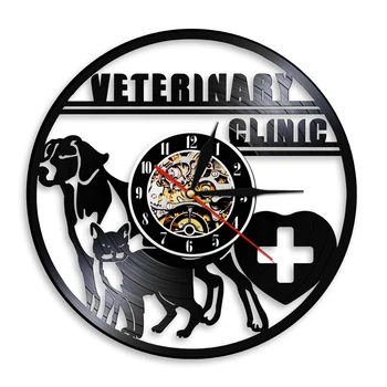 Ветеринарный климатический настенный арт-декор Собака кошка домашнее животное 3D часы Современный дизайн настенные часы винтажная виниловая пластинка настенные часы