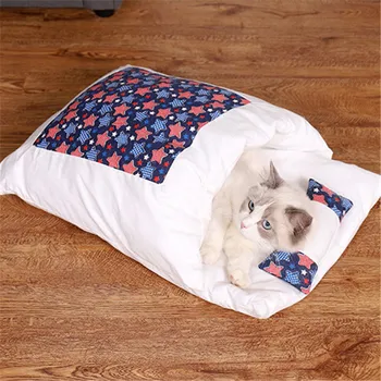 Японская кошачья кровать, съемный Зимний Теплый спальный мешок для животных, креативный наполнитель для кошачьего туалета, домик для домашних животных, Кошачье гнездо, подушка с подушкой, собачий питомник
