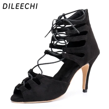 Женские туфли для латиноамериканских танцев DILEECHI, черные бархатные туфли для сальсы, квадратные туфли для бальных танцев на твердой резиновой подошве и высоком каблуке, новое поступление