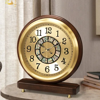 Часы NOYDL Легкие Роскошные Часы для сидения из массива дерева Домашние настольные часы для гостиной Простой рабочий стол в стиле ретро