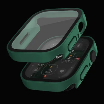 Совместимые Apple Watch 44mm Series 8 7 6 Защитная пленка для экрана с прямыми краями, водонепроницаемый чехол, жесткий чехол для ПК для iWatch из закаленного стекла
