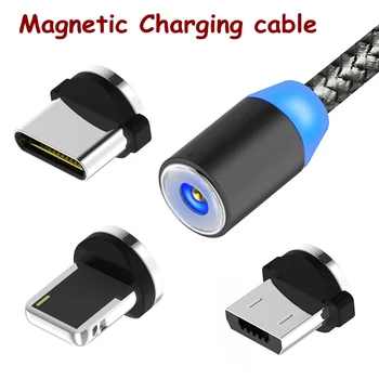 2018 Новый Многофункциональный магнитный кабель для зарядки телефона 3 В 1, 8-контактные адаптеры Type-C Micro-USB, супер магнитная адсорбция со светодиодом